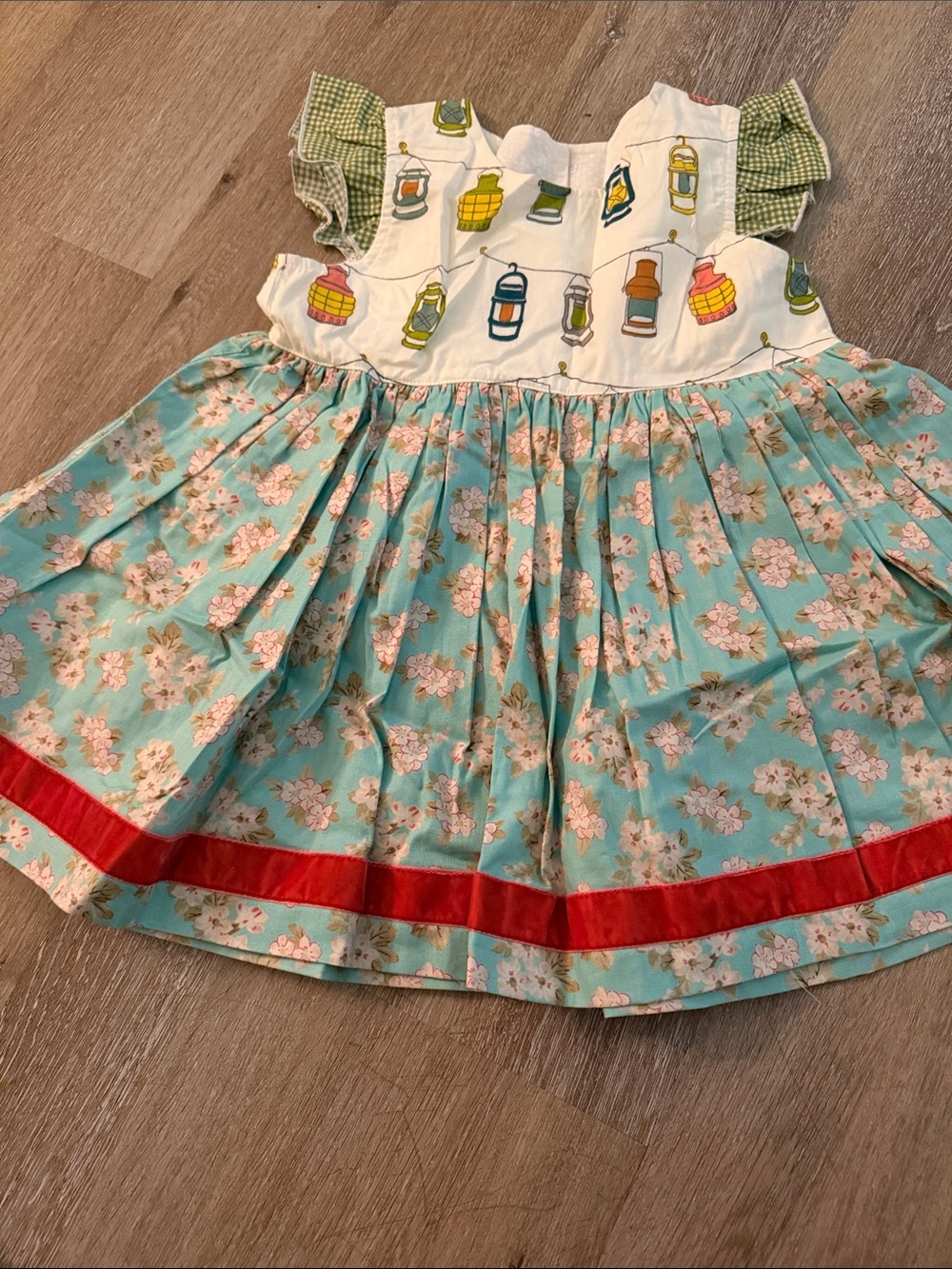 Matilda Jane Platinum Girls Floral Lantern Print Top with Red Trim
